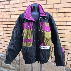 Vintage 90s Downhill Racer Colorblock Black Olive Magenta Ski Jacket Size Large